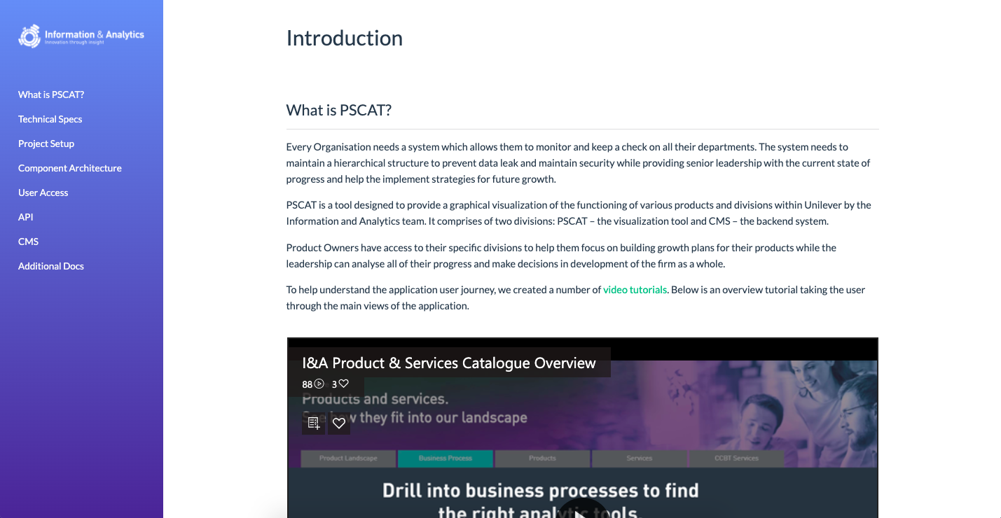 Developer documentation showing the application overview and architecture.